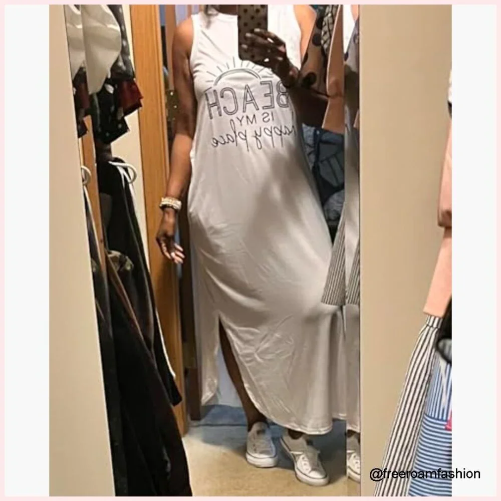 Sleeveless Maxi Sundress with Pocket, Lightweight Polyester Spandex Beach